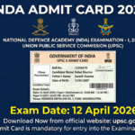 NDA Admit Card 2026 Download – UPSC NDA 1 Hall Ticket at